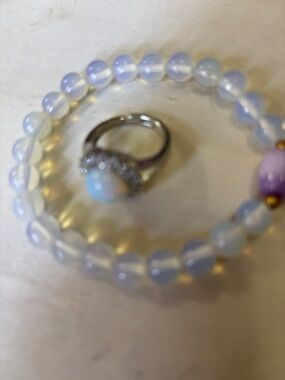 Opalite Stone Halo Ring in Pale Blue-White
